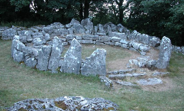 Din Lligwy - an iron age settlement (hut group or village) conveniently constructed from up-ended slabs of carboniferous limestone from what has a lim
